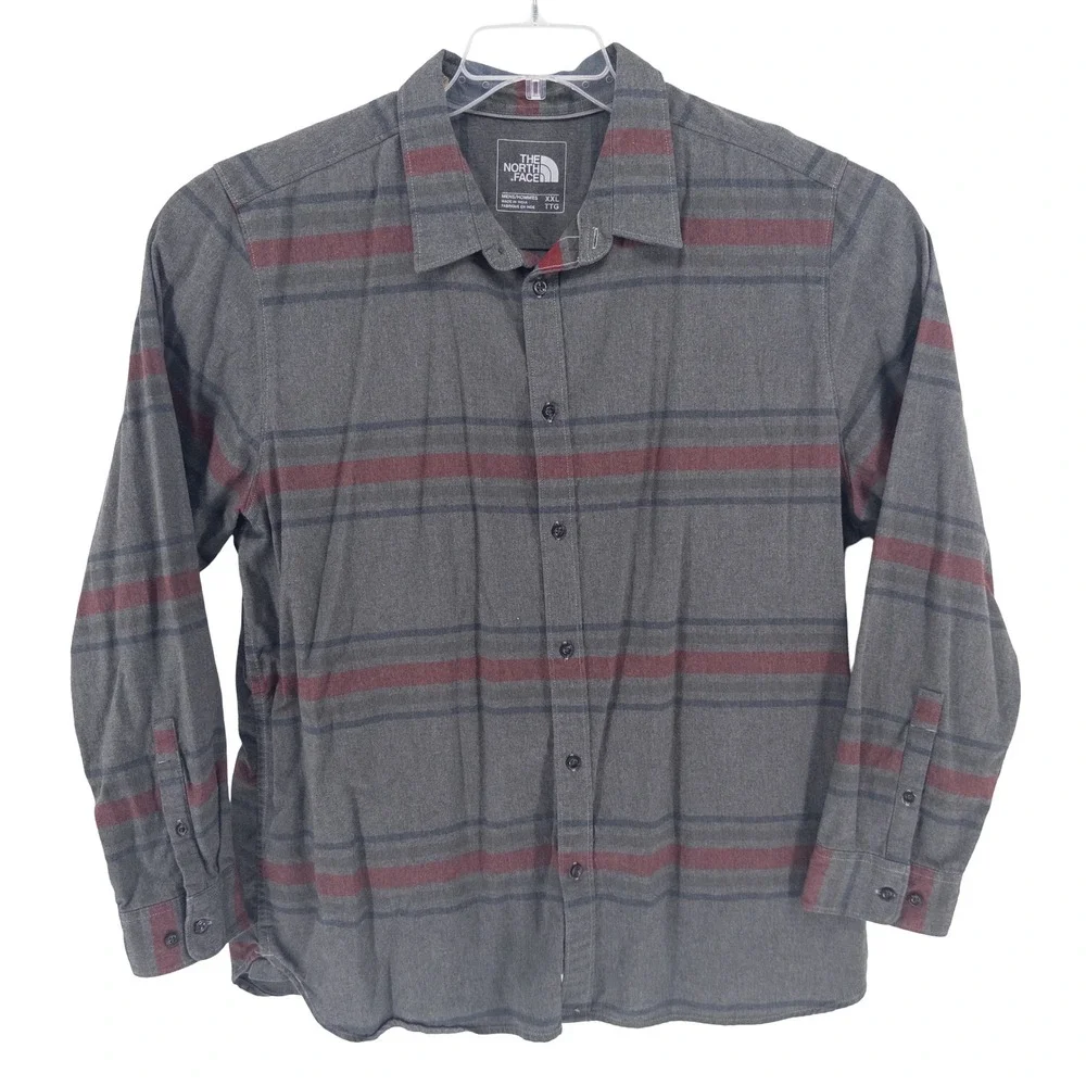 The North Face‎ Mens XXL Approach Flannel Shirt Grey Burgundy Striped Gorpcore
